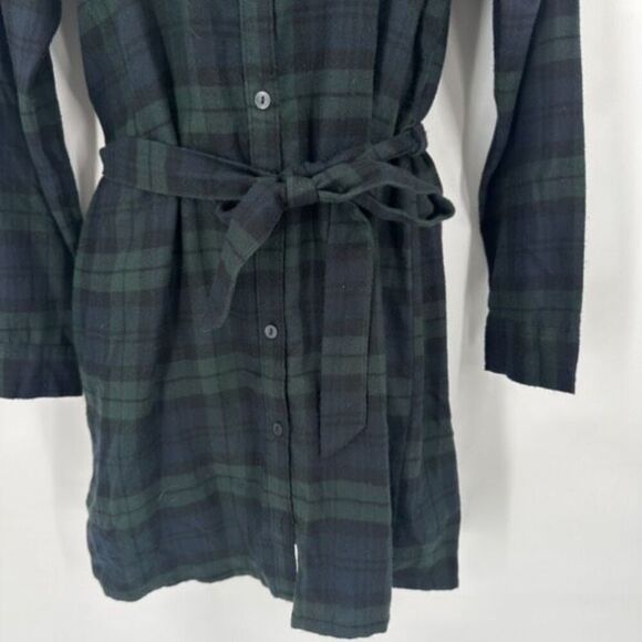 Abercrombie & Fitch A&F Navy Plaid Flannel Belted Shirt Dress Small Soft Preppy - Picture 8 of 9